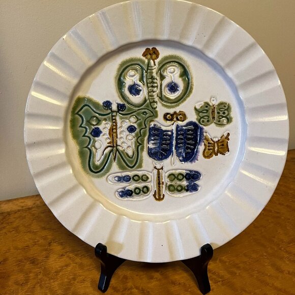 Vintage Bennington Potters Studio Vermont Decorative Butterfly Plate with Stand - Picture 2 of 6